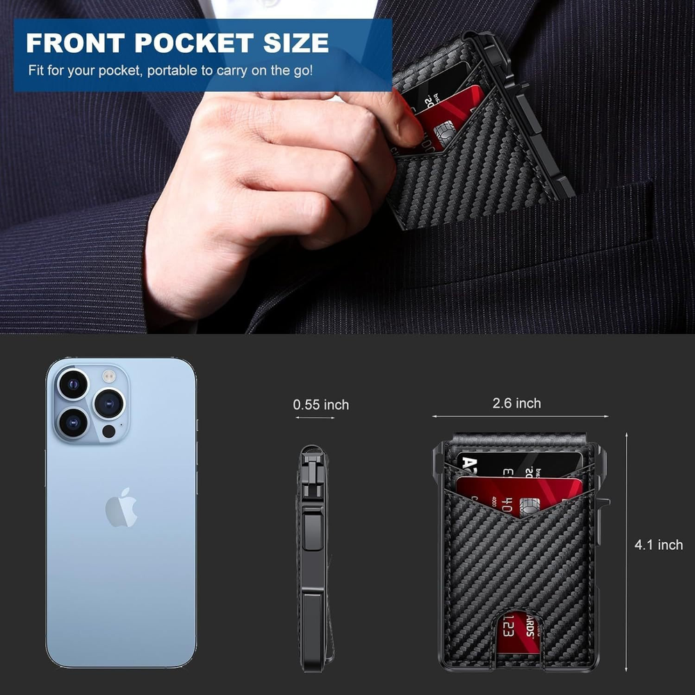 ⚡70K+ SOLD!-Wallet for Men - with Pop Up Aluminum Case Money Clip Slim Leather Slots Credit Card Holder RFID Blocking Bifold Minimalist Wallet